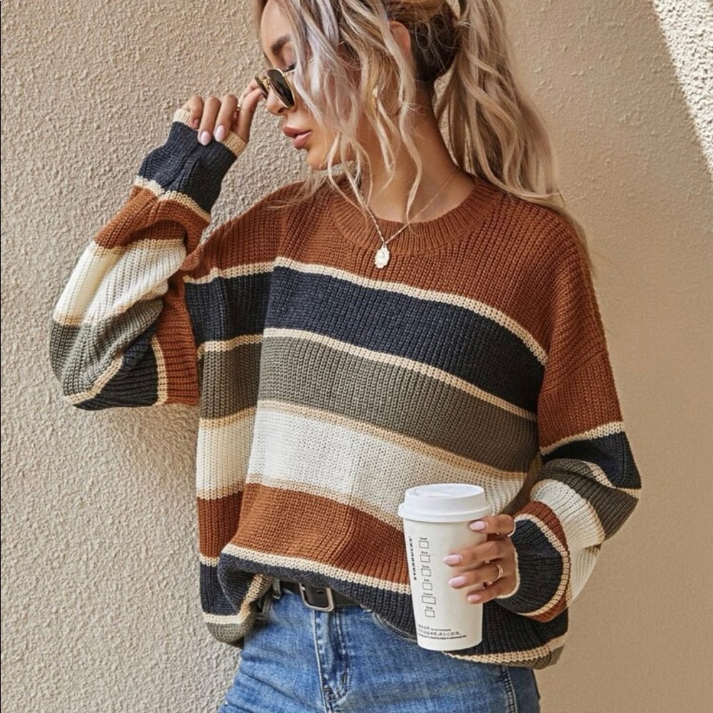 Oversized striped sweater.